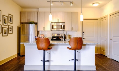 a kitchen with a large island