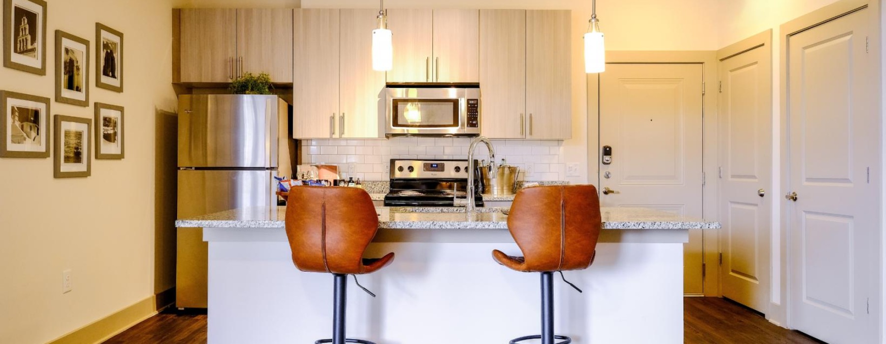 a kitchen with a large island
