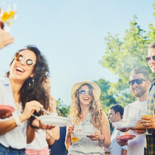 a group of people standing outside